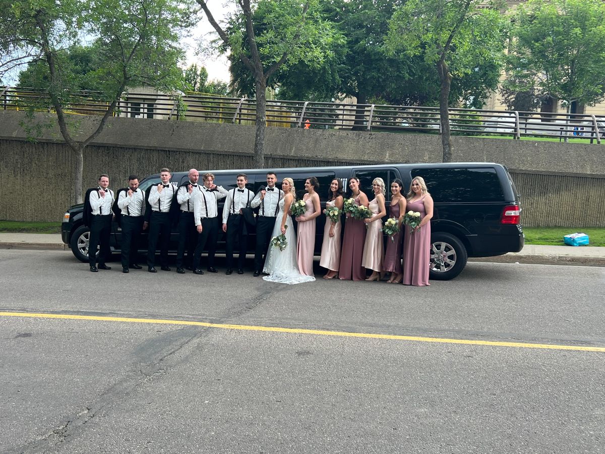 Wedding limousine on red carpet outside Edmonton venue